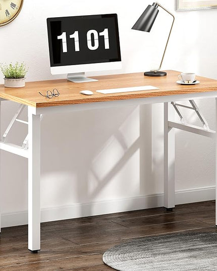 Need 39.4 inches Computer Desk for Small Space Small Folding Table Small Writing Desk Compact Desk Foldable Desk with BIFMA Certification, No Install Needed, Teak and White - LeafyLoom