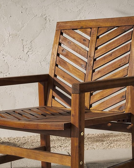 Walker Edison 2 Piece Outdoor Patio Chevron Wood Chair Set All Weather Backyard Conversation Garden Poolside Balcony, Set of 2, Dark Brown - LeafyLoom
