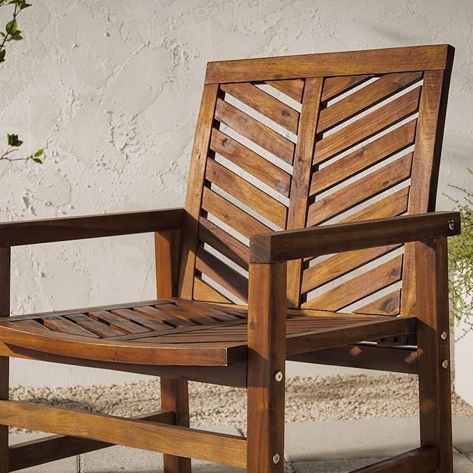 Walker Edison 2 Piece Outdoor Patio Chevron Wood Chair Set All Weather Backyard Conversation Garden Poolside Balcony, Set of 2, Dark Brown - LeafyLoom