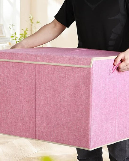 popoly 122L Large Toy Box Chest with Lid, Foldable Toy Storage Organizer Bin Boxes with Removable Divider for Kids, Boys, Girls, Nursery, Playroom, 26"x17" x17"(Linen Pink) - LeafyLoom