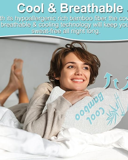 Cooling Rayon of Bamboo Pillows King Size for Sleeping, +1 Extra Washable Zippered Breathable Cover Soft Shredded Adjustable Memory Foam, Relieves Neck Pain Snoring for Back/Stomach/Side Sleeper - LeafyLoom