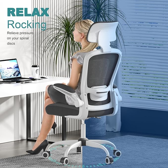 Mimoglad Office Chair, High Back Ergonomic Desk Chair with Adjustable Lumbar Support and Headrest, Swivel Task Chair with flip-up Armrests for Guitar Playing, 5 Years Warranty (Modern, Black) - LeafyLoom