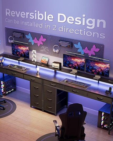 Gaming Desk with 6 Drawers, Computer Desk with LED Lights Power Outlets and Type-C, 54 Inch Office Desk with Storage, Monitor Stand, Writing Desk Work Desk Home Office, Bedroom, Study, Black - LeafyLoom