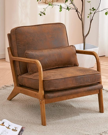 Bonnlo Microfiber Rustic Accent Chairs Set of 2, Upholstered Mid Century Modern Lounge Chairs Reading Chairs Side Sitting Chair Solid Wood Farmhouse Armchairs for Living Room, Bedroom, Guest Room - LeafyLoom