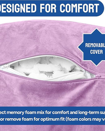 ComfortSpa Reading Pillow for Bed Adult Size, Back Rest Pillow with Arms, Pockets and Washable Cover; Use as a Back Pillow for Sitting in Bed for Bedrest or Relief from GERD Heartburn (Lavender) - LeafyLoom