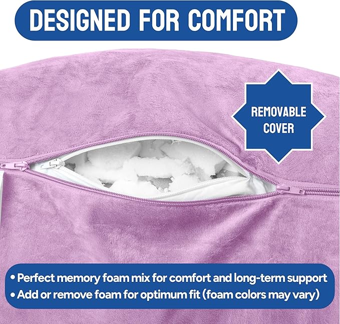 ComfortSpa Reading Pillow for Bed Adult Size, Back Rest Pillow with Arms, Pockets and Washable Cover; Use as a Back Pillow for Sitting in Bed for Bedrest or Relief from GERD Heartburn (Lavender) - LeafyLoom