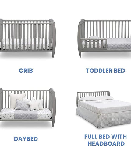 Delta Children Taylor 4-in-1 Convertible Baby Crib, Easy to Assemble, Sustainable New Zealand Wood, Grey - LeafyLoom