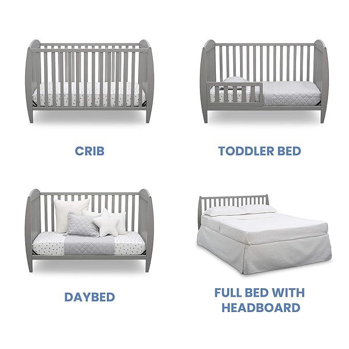 Delta Children Taylor 4-in-1 Convertible Baby Crib, Easy to Assemble, Sustainable New Zealand Wood, Grey - LeafyLoom