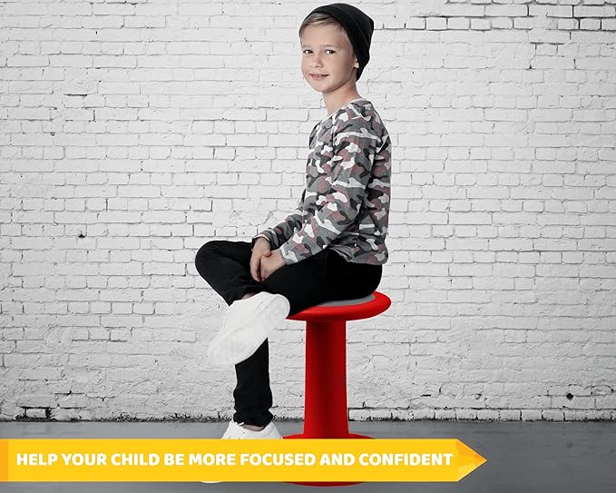 Studico ActiveChairs Kids Wobble Stool, Flexible Elementary Classroom Seating, Improves Focus, Posture and Helps ADHD/ADD, Sensory Chair, Active Fidget Chairs, Pre-Teen 17.75" Chair, Ages 7-12, Red - LeafyLoom