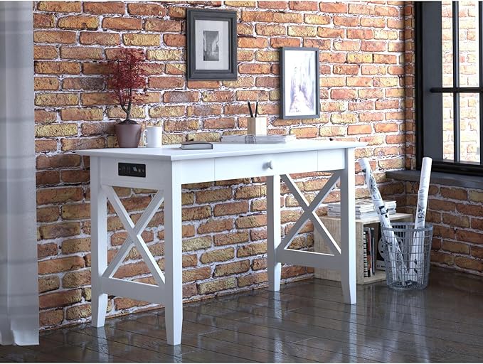AFI Lexi Desk with Drawer and Charging Station in White - LeafyLoom