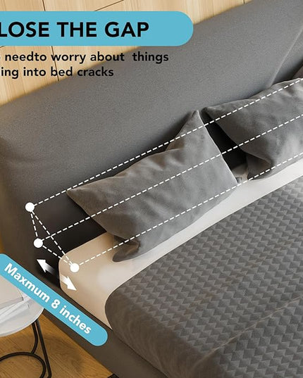 Queen Size (60"x10"x6") Bed Wedge Pillow, Headboard Pillow Wedge,Mattress Wedge, Bed Gap Filler, Memory Foam Bed Wedge with 2 Removable Washable Cover, Gray/White - LeafyLoom