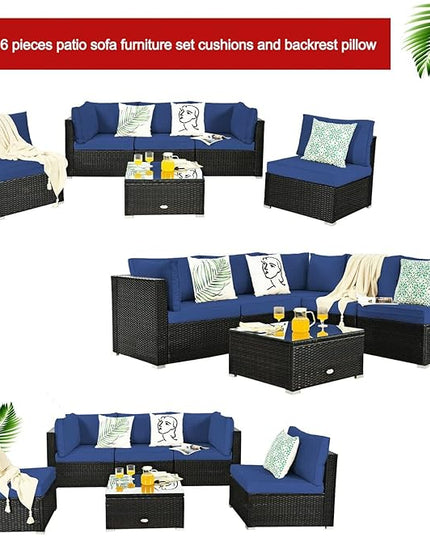 ClawsCover 12Pack Outdoor Seat and Back Cushions Replacement Covers Fit for 6Pieces 5-Seater Wicker Rattan Patio Furniture Conversation Set Sectional Couch Chairs,Navy-Include Cover Only - LeafyLoom