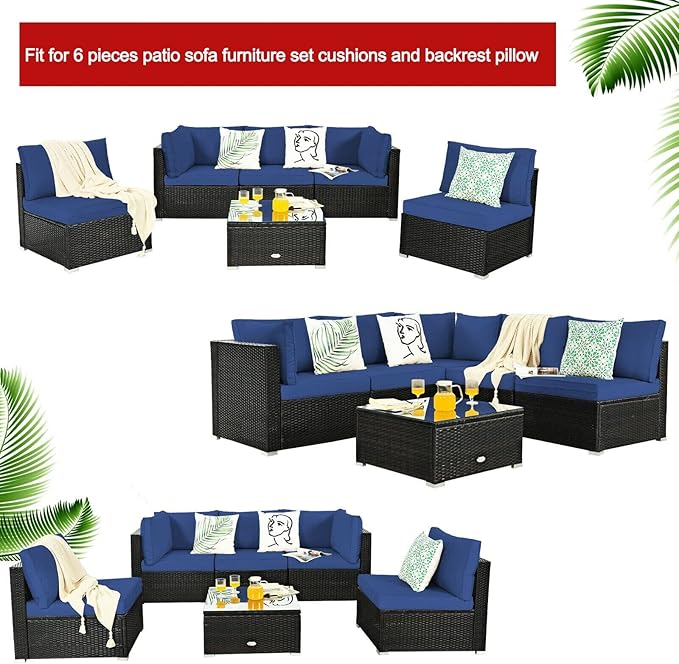 ClawsCover 12Pack Outdoor Seat and Back Cushions Replacement Covers Fit for 6Pieces 5-Seater Wicker Rattan Patio Furniture Conversation Set Sectional Couch Chairs,Navy-Include Cover Only - LeafyLoom