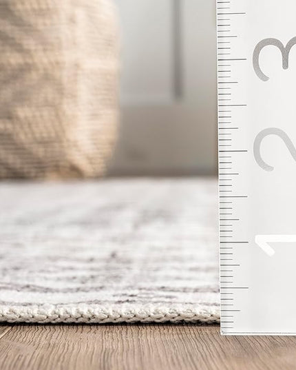 nuLOOM Hettie Transitional Tribal Machine Washable Ultra Thin Runner Rug, 2' 6" x 8', Light Grey - LeafyLoom