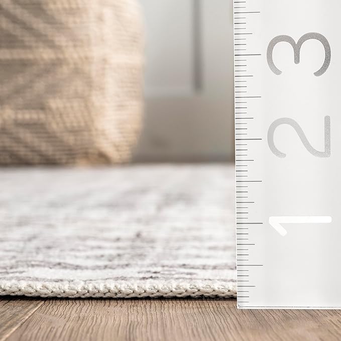 nuLOOM Hettie Transitional Tribal Machine Washable Ultra Thin Runner Rug, 2' 6" x 8', Light Grey - LeafyLoom
