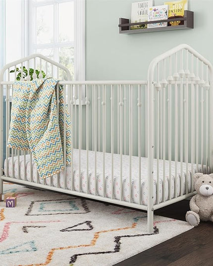 Novogratz Bushwick Metal Crib with Adjustable Mattress Height, Off White - LeafyLoom
