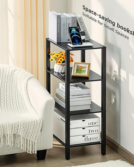 4 Tier Tall Wooden Bookshelf with Storage, Narrow Bookcase for Small Space, Small Book Shelf for Living Room, Office, Bedroom, Kitchen, Industrial, Black - LeafyLoom