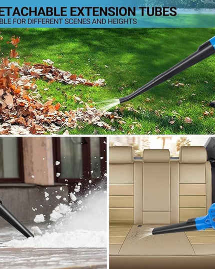 20V Cordless Leaf Blower with Battery and Charger, Leaf Blower Battery Operated, Rechargeable Electric Handheld Leaf Blowers Variable Speed with 2 Tubes for Patio, Leaves Blowing-Blue - LeafyLoom
