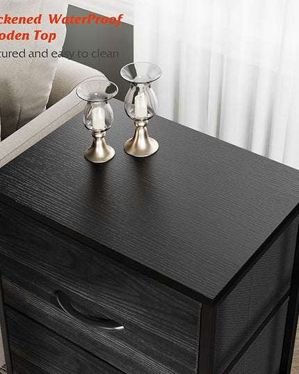 Nicehill Nightstand, Dresser with 3 Drawers, Bedside Table Chest of Drawers, Small Dresser for Bedroom, Kids' Room, Closet, Kids Dresser with Wooden Top Steel Frame, Modern, Black Wood Grain - LeafyLoom