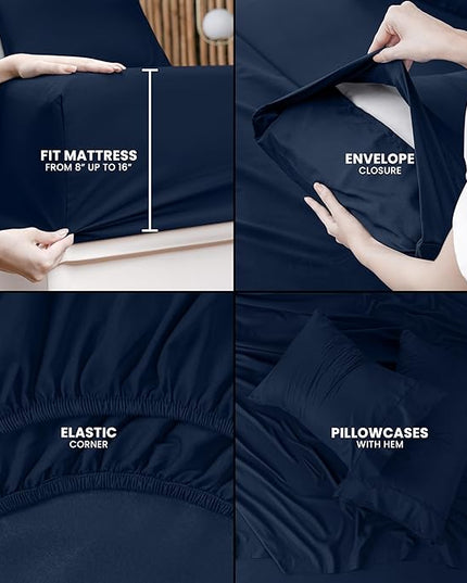Utopia Bedding Full Bed Sheets Set - 4 Piece Bedding - Brushed Microfiber - Shrinkage and Fade Resistant - Easy Care (Full, Navy) - LeafyLoom