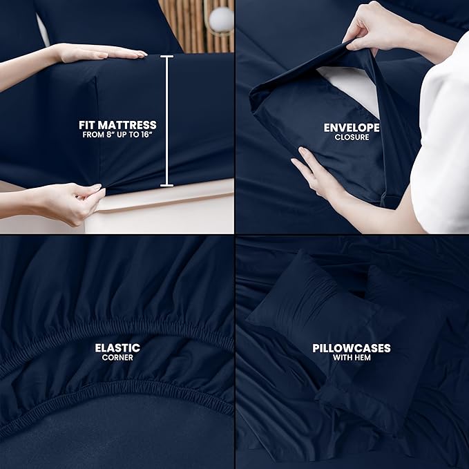 Utopia Bedding Full Bed Sheets Set - 4 Piece Bedding - Brushed Microfiber - Shrinkage and Fade Resistant - Easy Care (Full, Navy) - LeafyLoom