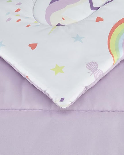 Amazon Basics Microfiber Kid's Bed-in-a-Bag 7 Piece Bedding Set, Full/Queen, Unicorn Print - LeafyLoom