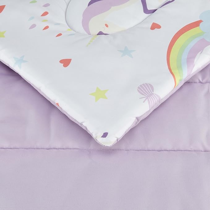 Amazon Basics Microfiber Kid's Bed-in-a-Bag 7 Piece Bedding Set, Full/Queen, Unicorn Print - LeafyLoom