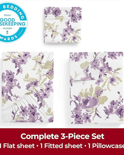 Mellanni Twin XL Sheets Set - 3 PC Iconic Collection Bedding Sheets & Pillowcases - Hotel Luxury, Extra Soft, Cooling Bed Sheets - Deep Pocket up to 16 inch (Twin Extra Long, Madison Purple) - LeafyLoom