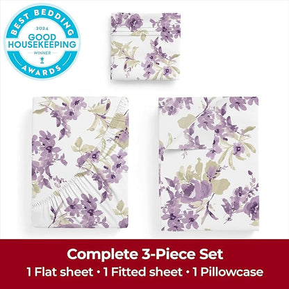 Mellanni Twin XL Sheets Set - 3 PC Iconic Collection Bedding Sheets & Pillowcases - Hotel Luxury, Extra Soft, Cooling Bed Sheets - Deep Pocket up to 16 inch (Twin Extra Long, Madison Purple) - LeafyLoom