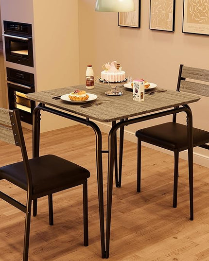 Dining Table for 2, Small Table and Chairs Set of 2, Square Dinette Set for 2, Dinner Table Set, 3 Piece Kitchen & Dining Room Sets for Small Space, Apartment (Gray, Dining Table with 2 Chairs) - LeafyLoom