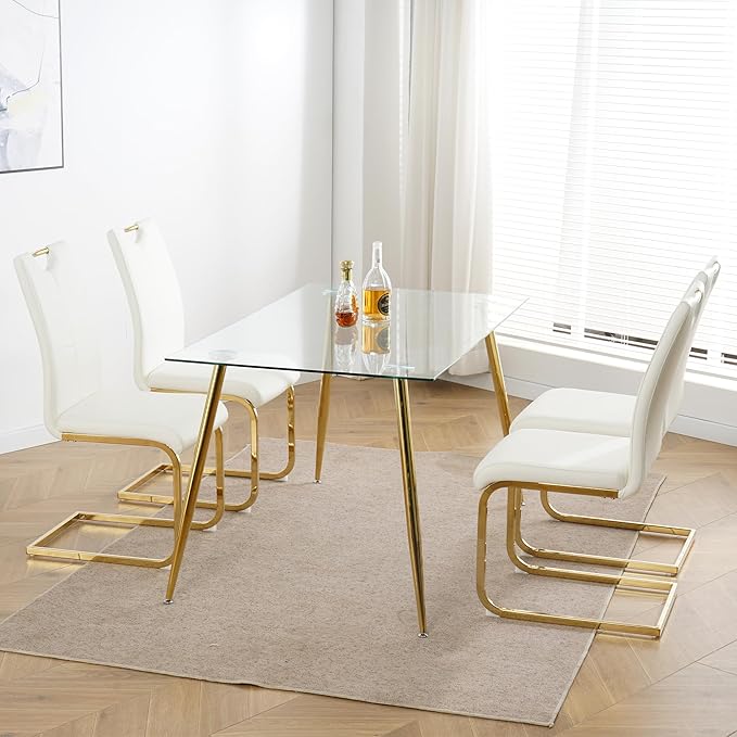 NicBex Haerin-SD-00372-LWJ Dining Chairs, 16.5"x17.9"x38.2", White and Gold - LeafyLoom