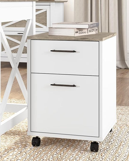Bush KWF116G2W-03 2-Drawer Mobile File Cabinet Ltr/Lgl Shiplap Gray/Pure White 15.51-Inch - LeafyLoom