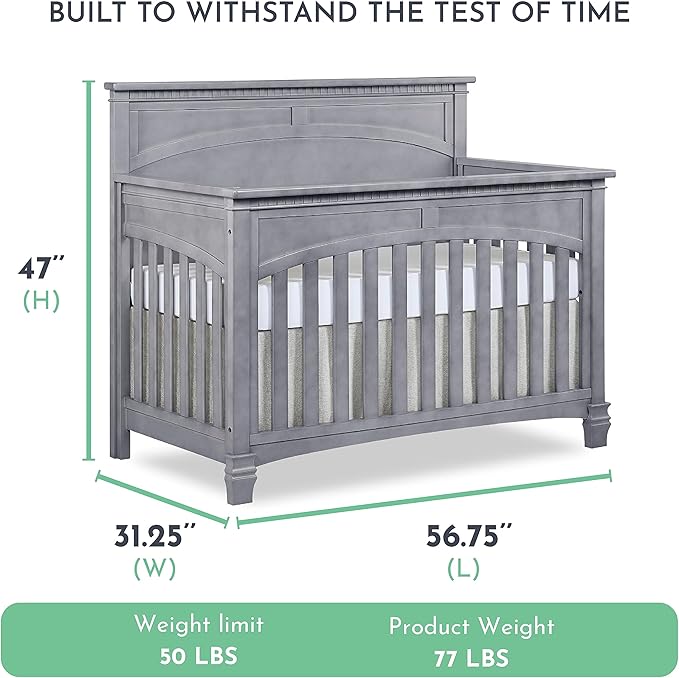 Evolur Santa Fe 5-in-1 Convertible Crib, Storm Grey - LeafyLoom
