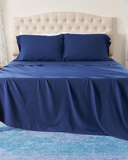 Northwest Ashford Home Essentials Bedding, 4 Piece California King Size Sheet Set, Estate Blue - LeafyLoom