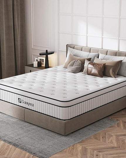 King Mattress 10 Inch, King Size Mattress in a Box, Hybrid Mattress with Pocket Spring and Soft Foam, Ultimate Motion Isolation, Strong Support, Medium Firm, Upgraded Strength - LeafyLoom