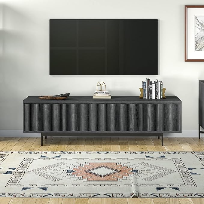 Henn&Hart Whitman TV Stand, 70" Wide, Dark Gray - LeafyLoom