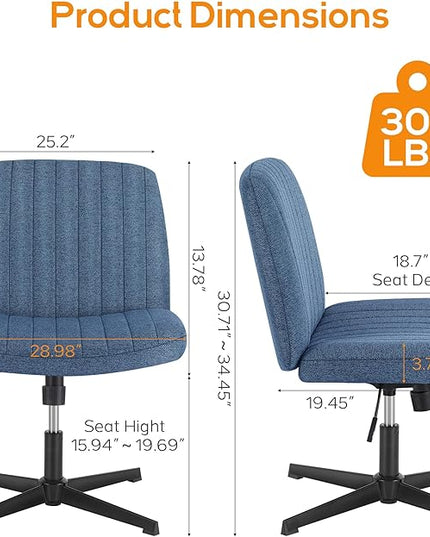 Criss Cross Chair, Cross Legged Office Chair, Wide Comfty Desk Chair, No Wheels Armless Computer Task Chair, Swivel Vanity Home Chair, Height Adjustable - LeafyLoom