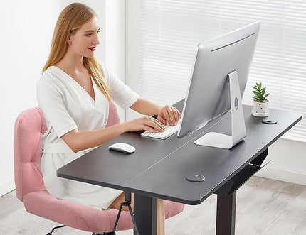 Criss Cross Chair with Wheels, Comfy Fabric Cross Legged Office Chair for Adult, Armless Wide Seat Desk Chair with Lumbar Pillow,Swivel Vanity Chair for Home Office, Conference (Pink) - LeafyLoom