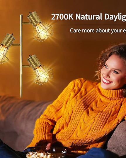 BoostArea Industrial Floor Lamp,Standing Lamp,Farmhouse Tree Floor Lamp with 3pcs 6W Edison Bulbs,Free Adjustable Cage Heads,Independent Control,Floor Lamp for Living Room,Bedroom,Rustic Home - LeafyLoom
