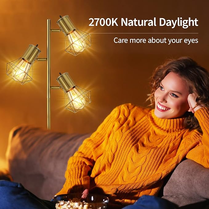 BoostArea Industrial Floor Lamp,Standing Lamp,Farmhouse Tree Floor Lamp with 3pcs 6W Edison Bulbs,Free Adjustable Cage Heads,Independent Control,Floor Lamp for Living Room,Bedroom,Rustic Home - LeafyLoom