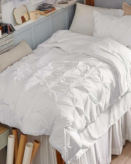 Bedsure Twin XL Comforter Set - Extra Long 5 Pieces Dorm Bedding Sets, Pinch Pleat White Bed in a Bag with Comforter, Sheets, Pillowcase & Sham - LeafyLoom