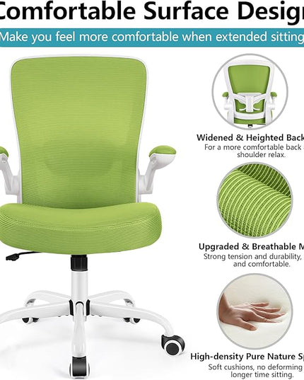 Office Chair, FelixKing Ergonomic Desk Chair Breathable Mesh Chair with Adjustable High Back Lumbar Support Flip-up Armrests, Executive Rolling Swivel Comfy Task Computer Chair for Home Office (Green) - LeafyLoom