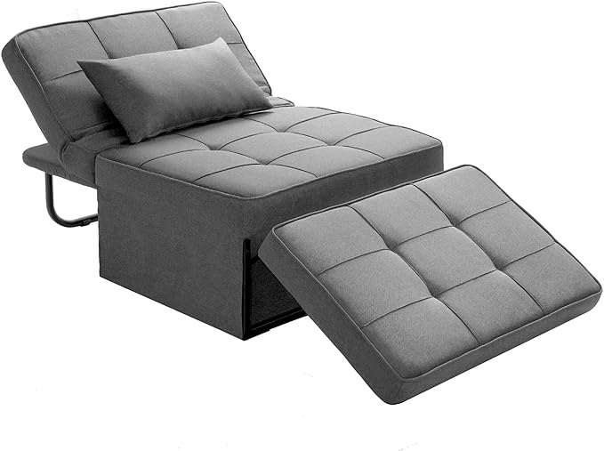 Sofa Bed,4 in 1 Multi Function Folding Ottoman Sleeper Bed,Modern Convertible Chair Adjustable Backrest Couch for Living Room Small Room Apartment,Light Grey - LeafyLoom