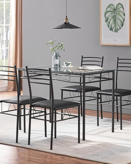 VECELO Kitchen Dining Room Table and Chairs 4, 5-Piece Dinette Sets, Space Saving (Black), 42.1" - LeafyLoom