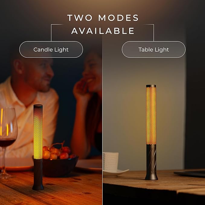 LED Candle Light, Cordless Table Lamp, Bedside Flame Lamp w/ 2 Modes, Rechargeable Candlestick, Modern Table Lamp w/ 2600 mAh Battery (Rose Gold) - LeafyLoom