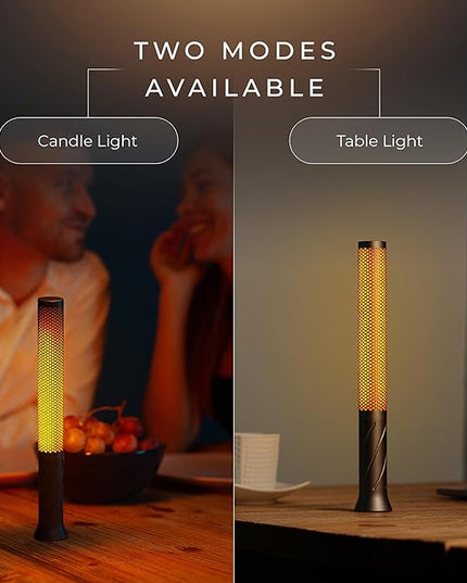 LED Candle Light, Cordless Table Lamp, Bedside Flame Lamp w/ 2 Modes, Rechargeable Candlestick, Modern Table Lamp w/ 2600 mAh Battery (Platinum Grey) - LeafyLoom