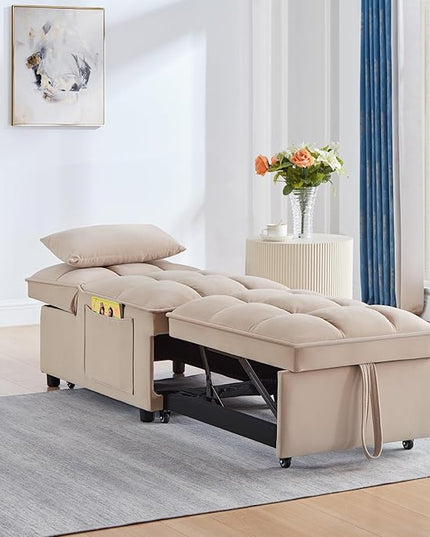 4 in 1 Convertible Sleeper Chair Bed-25" Recliner Pull Out Sofa Bed, Small Futon Couch, Lazy Single Armchair for Temperory Sleeping Gaming Office Napping, Chaise Lounge Sofa for Living Room Bedroom - LeafyLoom