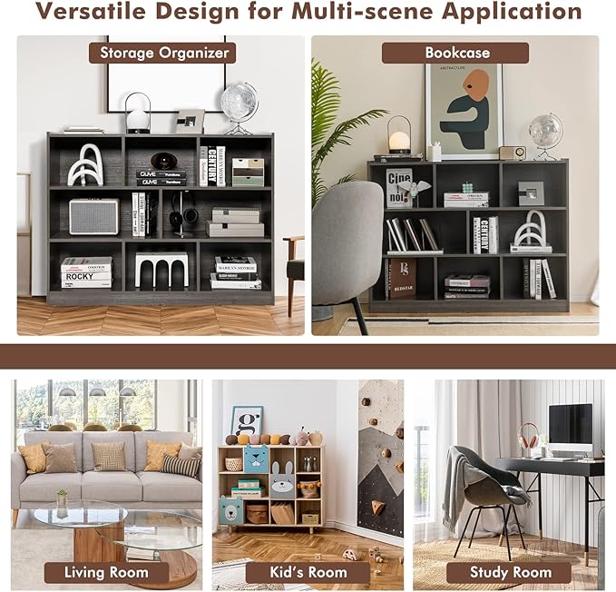 Giantex Wood 8 Cube Bookcase, Open Freestanding 3-Tier Bookshelf, Multipurpose Display Shelf for Living Room, Bedroom, Children's Playroom, Reading Room - LeafyLoom