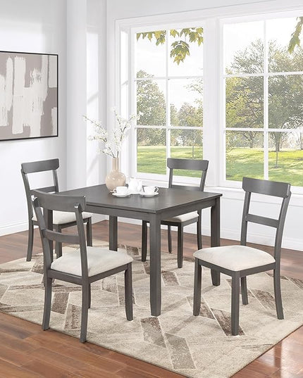 NicBex Kitchen Table Set for 4 Dining Table Classic Stylish 5Pc Dining Set Kitchen Dinette Wooden Top Table and Chairs Cushions Seats Ladder Back Chair Dining Room, Natural+Grey - LeafyLoom
