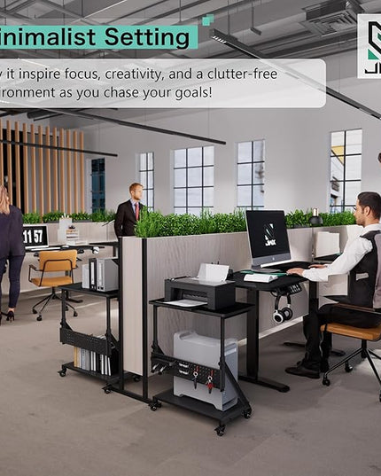Standing Adjustable Desk, 63 inches L Shaped Electric Standing Gaming Desk with Locking Wheels, Cup Holder, Headphone Hook, Cable Manager, Mouse pad, Carbon Fiber Textured Pane - LeafyLoom